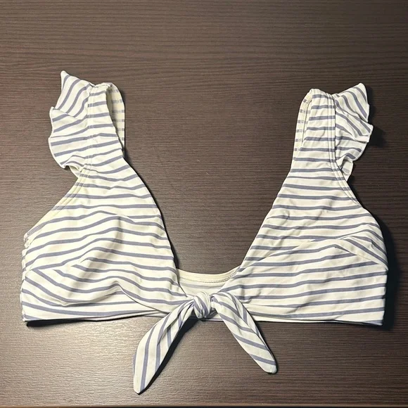 EUC COCOSHIP Grey and White Striped Top w/ Front-Tie Closure ๐ - Picture 1 of 7